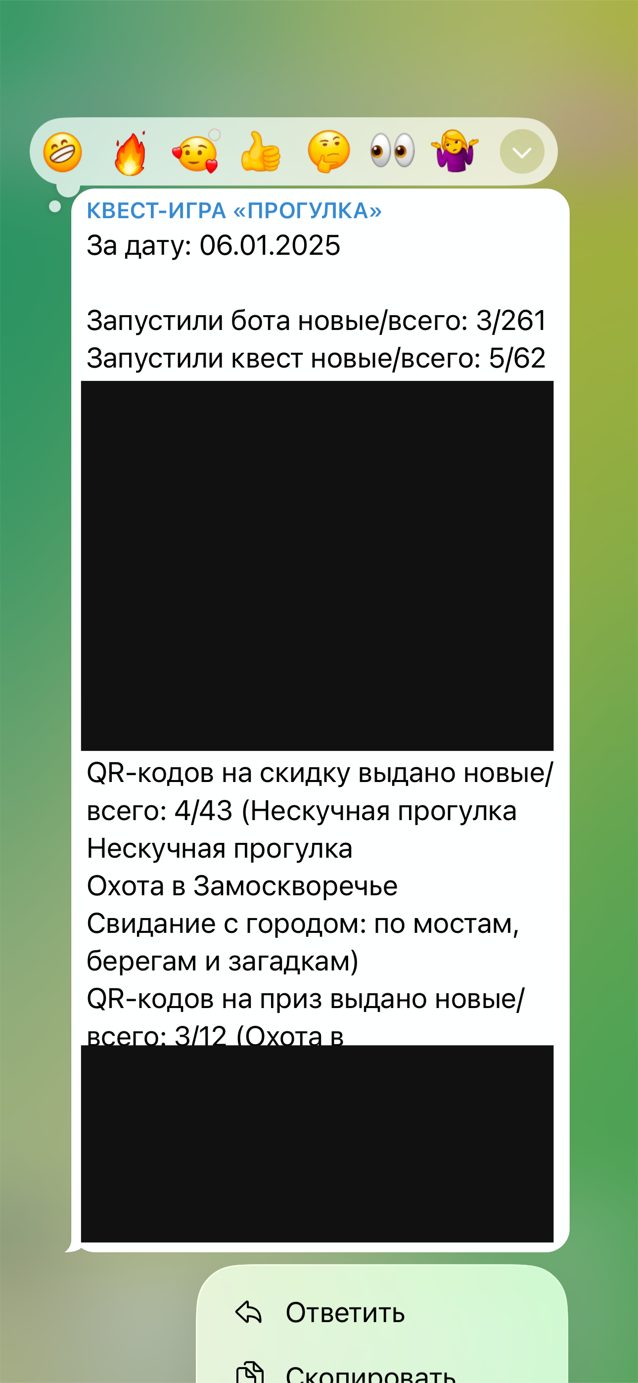 Ежедневный отчёт за 6 января 2025 года; списки с именами закрыты